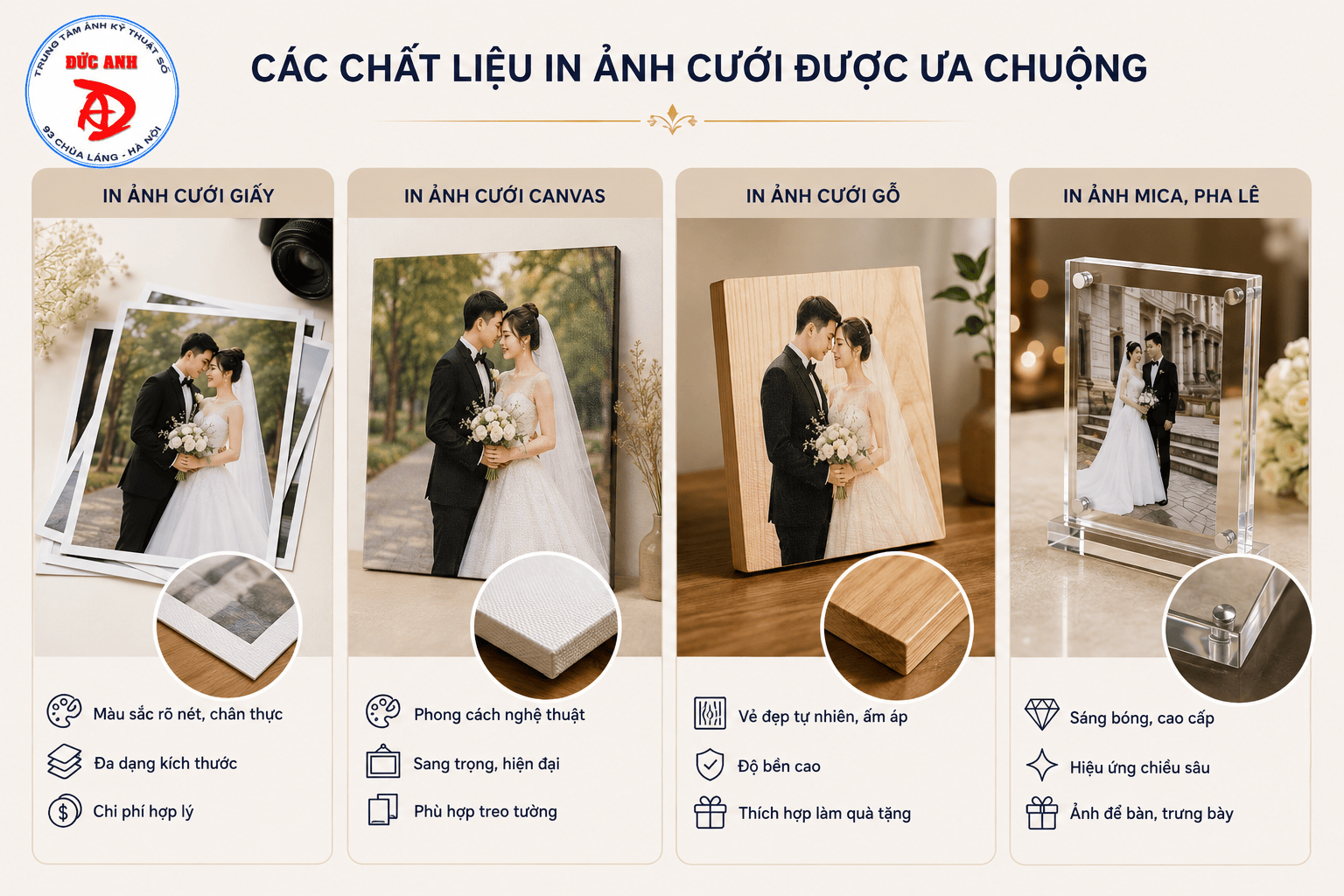 Các chất liệu in ảnh cưới được ưa chuộng