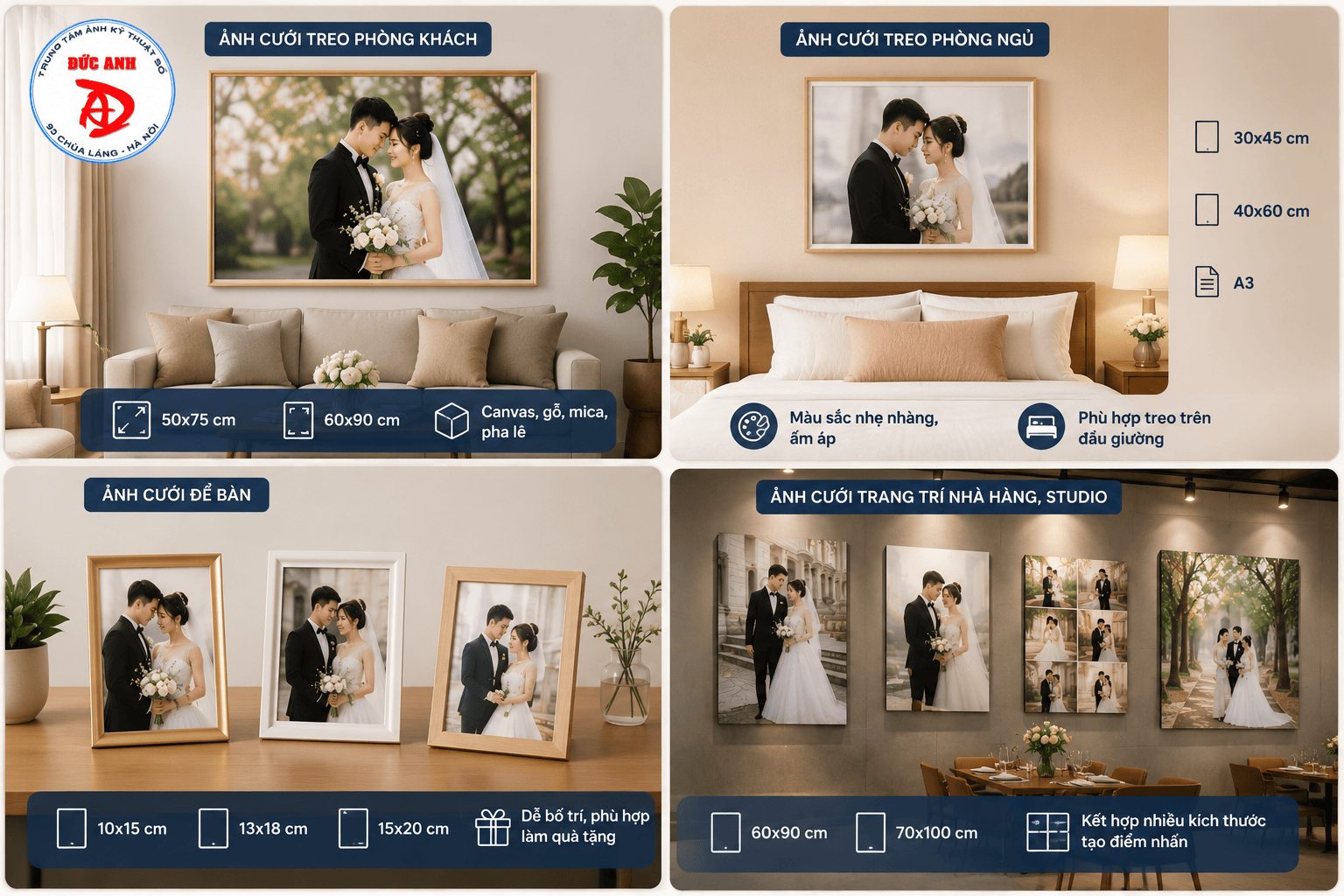 Cách chọn khổ ảnh cưới đẹp theo từng không gian