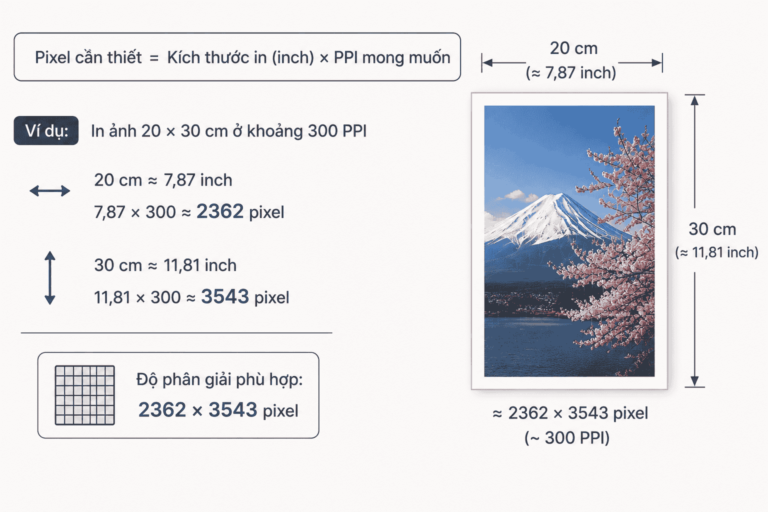 Cách tính độ phân giải ảnh phù hợp với kích thước in