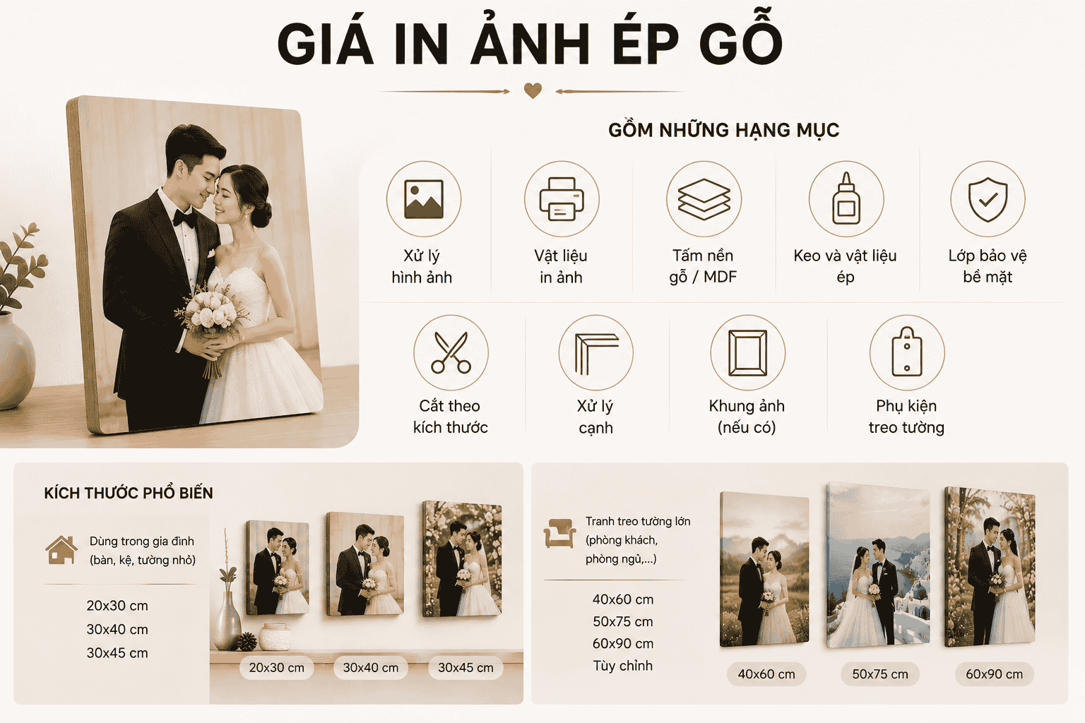 Giá in ảnh ép gỗ gồm những hạng mục nào?