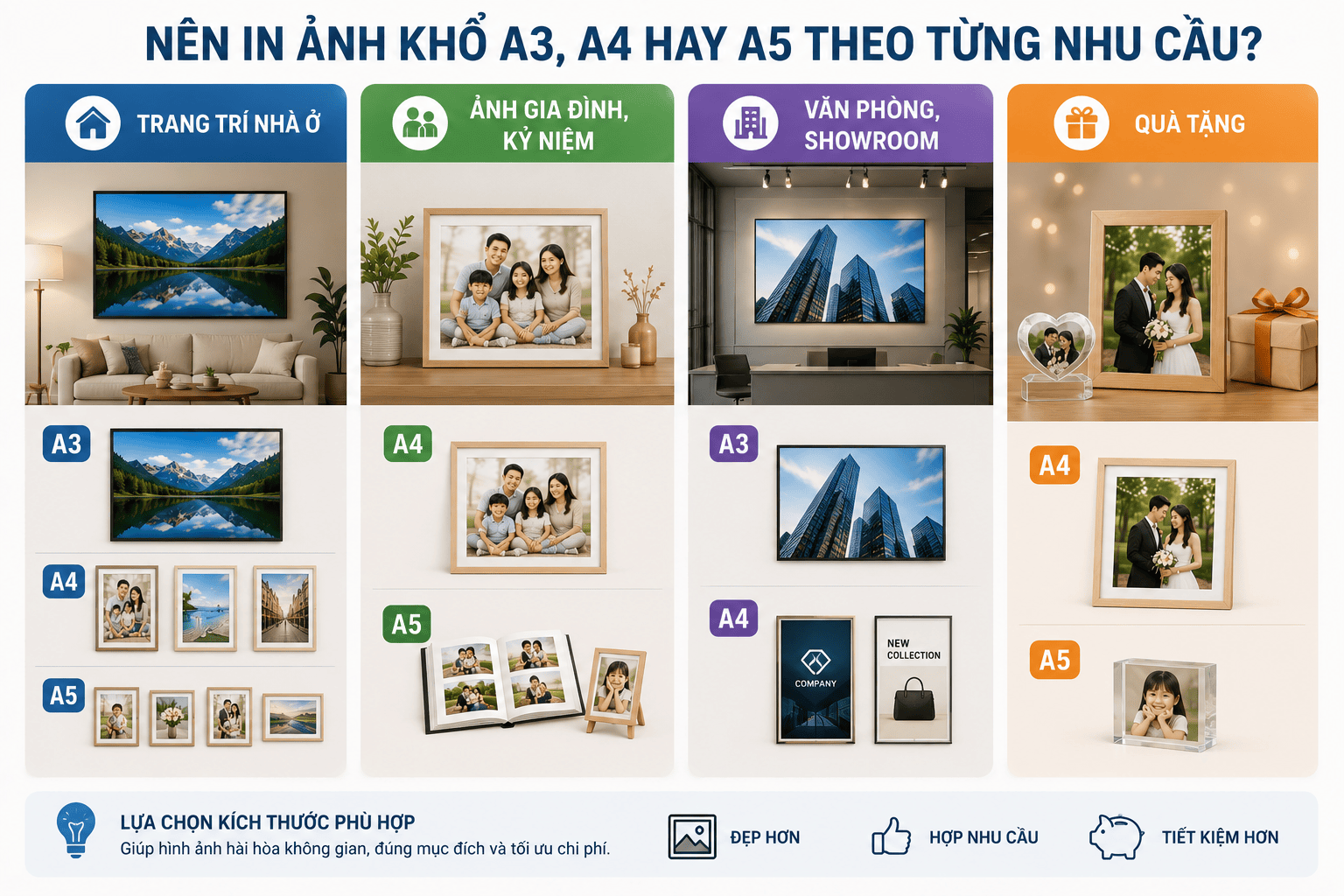 Nên in ảnh khổ A3, A4 hay A5 theo từng nhu cầu?