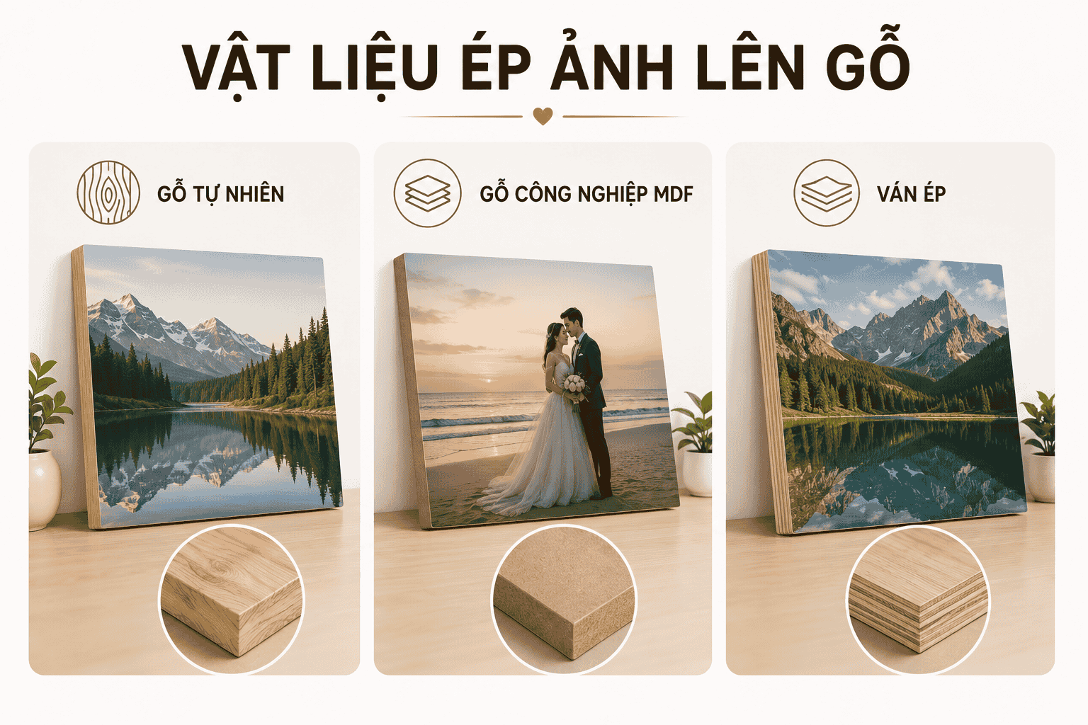 Các loại vật liệu thường dùng để ép ảnh lên gỗ